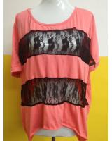 WT2883 Stripe Lace Top Pink