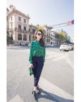 WT4456 Eyes Print Top Green