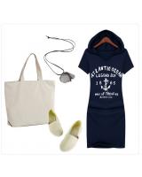 WD4523 Fashion Hooded Dress Dark Blue