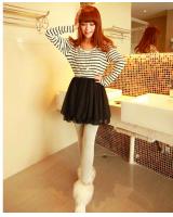 WD4628 Stripe One Piece Dress Black