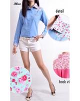 WT1139 Fashion Floral Top Blue