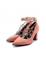HA039 Tie Up Mid Heels Pink