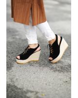 HA040 Open Toe Lace Up wedges Black