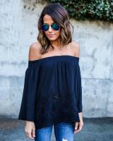 WT3852 Off-Shoulder Top Dark Blue 