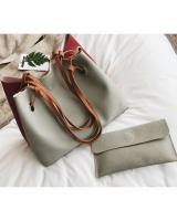 RD90014 Women Duo Color Bucket Bag Light Grey Red