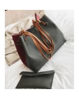 RD90014 Women Duo Color Bucket Bag Dark Grey Red