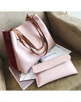 RD90014 Women Duo Color Bucket Bag Pink Red