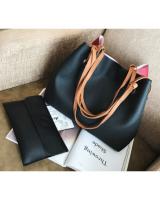 RD90014 Women Duo Color Bucket Bag Black Red