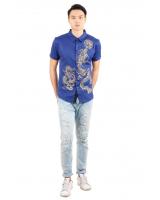 QA-283 Printed Fashion Men Shirt Blue