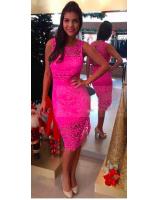 WD21084 Europe Fashion Lace Dress Dark Pink