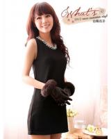 WD21521 Round Neck Dress Black