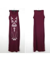 WD21541 Cat Printed Dress Maroon