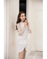 WD7648 Lotus Leaf Trim Lace Dress White