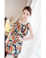 WD21599 Ruffle Floral Dress Orange