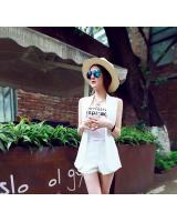 WJ21630 Trendy Women Vest and Pant Set White