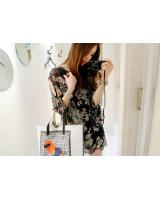 WD21662 Pretty Chiffon Floral Dress Black