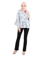 QA-520 Floral Printed Blouse Baby Blue