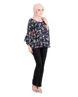 QA-520 Floral Printed Blouse Navy Blue