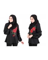 QA-522 Floral Embroidery Blouse Black