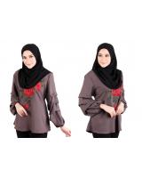 QA-522 Floral Embroidery Blouse Brown