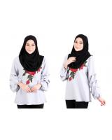 QA-522 Floral Embroidery Blouse Grey