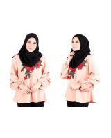 QA-522 Floral Embroidery Blouse Peach