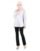 QA-523 Women's Floral Embroidery Blouse Grey