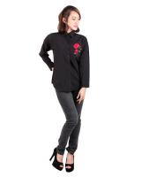 QA-537 FLORAL EMBROIDERY SHIRT BLACK