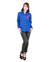 QA-537 FLORAL EMBROIDERY SHIRT BLUE