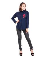 QA-537 FLORAL EMBROIDERY SHIRT NAVY BLUE