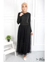 QA-544 VOGUE FLARED SKIRT BLACK