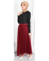 QA-544 VOGUE FLARED SKIRT MAROON