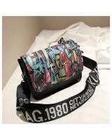KW80409 STREET ART DESIGN SLING BAG BLACK