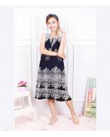 QA-605 Sleeveless Kaftan Sleeping Dress Navy Blue