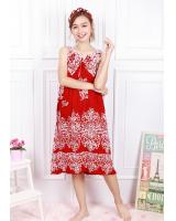 QA-605 Sleeveless Kaftan Sleeping Dress Red