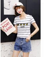 QA-627 PRINTED T- SHIRT LUCK SMILE