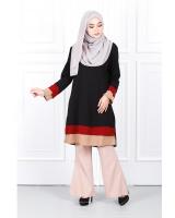 QA-632 TRI COLORS LAYERED BLOUSE BLACK