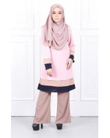 QA-632 TRI COLORS LAYERED BLOUSE LIGHT PINK