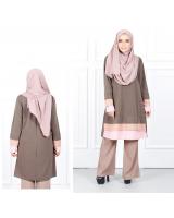 QA-632 TRI COLORS LAYERED BLOUSE BROWN