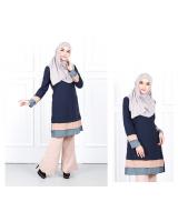 QA-632 TRI COLORS LAYERED BLOUSE NAVY BLUE