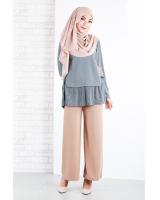 QA-643  SIDE RIBBON BLOUSE GREY