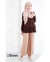 QA-643  SIDE RIBBON BLOUSE BROWN