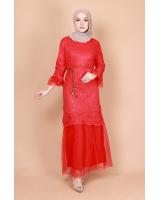QA-752 FLORAL LACE DRESS RED