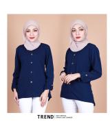 QA-857 - Stylish Long Sleeve Button Blouse Blue