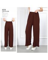 QA-859 - Trendy Elastic Pleated Pant Dark Brown