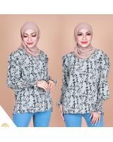 QA-867 - Stylish Puff Sleeve Flora Blouse OliveGrey
