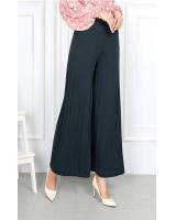 QA-869 - Pleated Wide Leg Palazzo Dark Grey