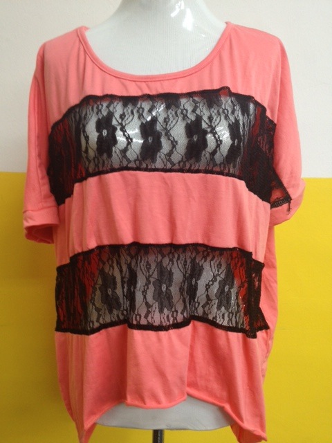 WT2883 Stripe Lace Top Pink