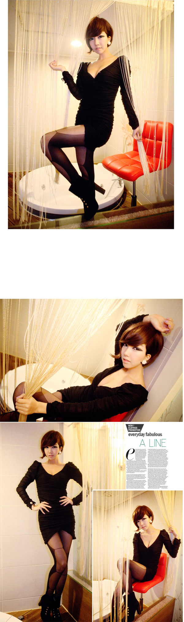 WD8533 Sexy Deep V Dress Black