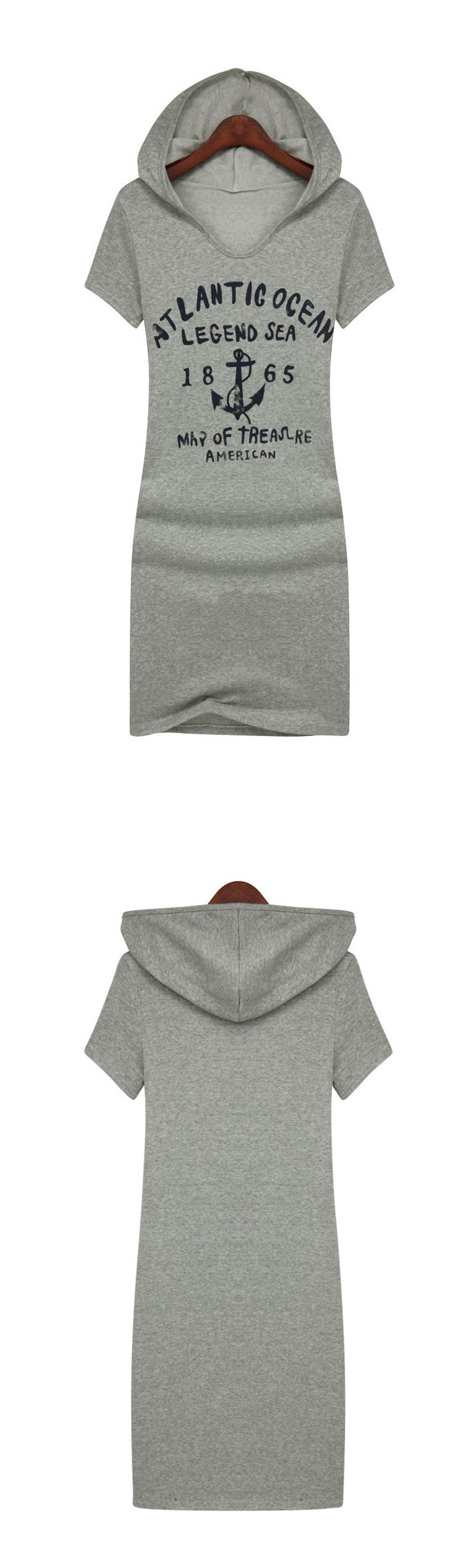 WD4523 Fashion Hooded Dress Grey